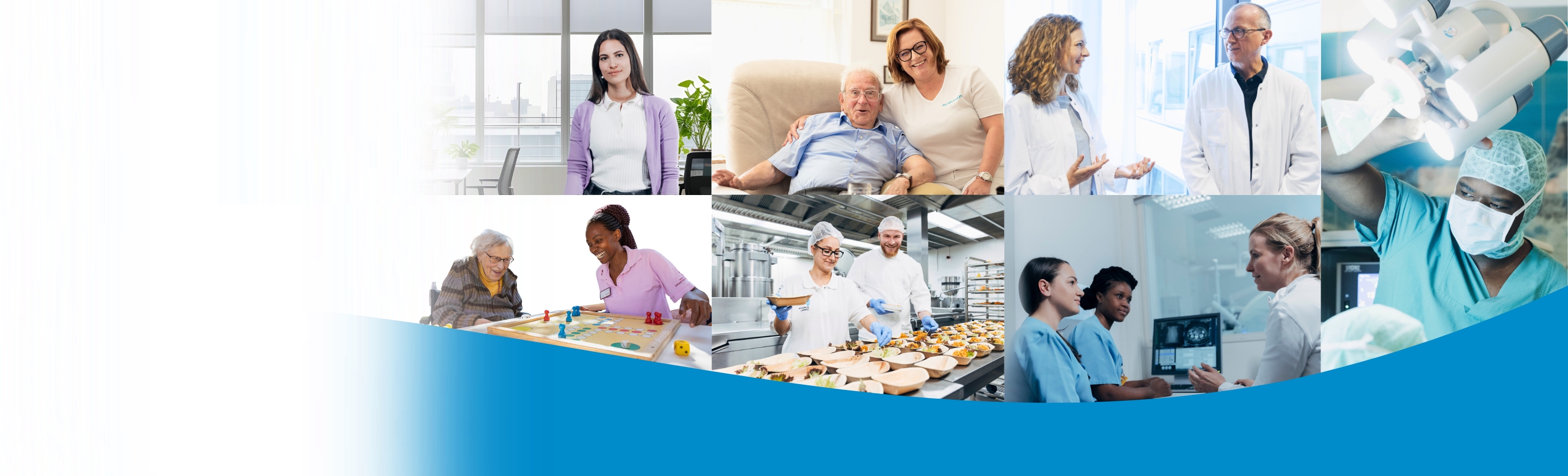 Mitarbeitende aus verschiedenen Berufsgruppen bei Agaplesion im Arbeitsalltag