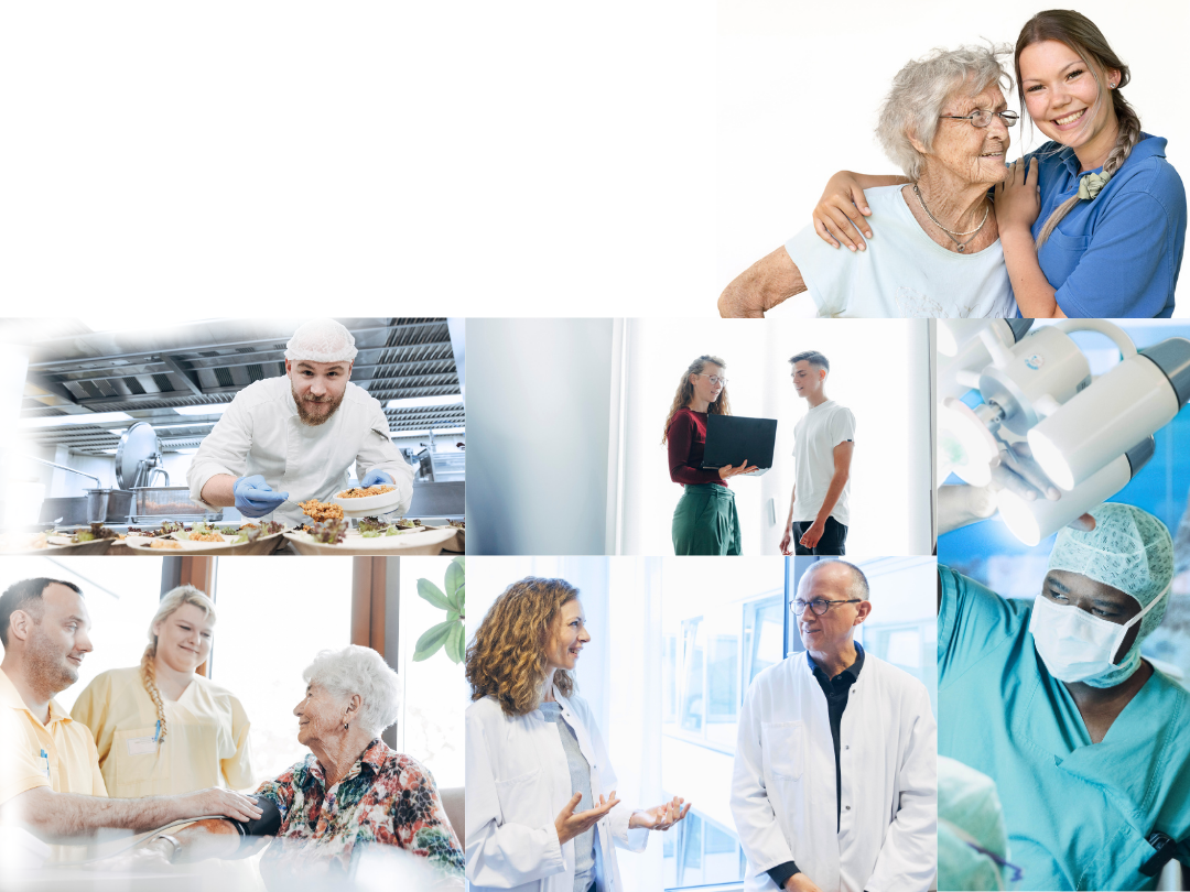 Mitarbeitende aus verschiedenen Berufsgruppen bei Agaplesion im Arbeitsalltag